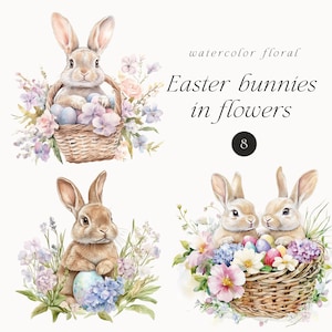 Lapins de Pâques aquarelle - mignon Pâques clipart aquarelle PNG - aquarelle lapin de Pâques dans le panier PNG - clipart Pâques à usage commercial