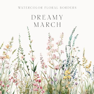 Watercolor Wildflowers Clipart - Floral border png - Watercolor wildflowers borders set - Floral Wedding Clipart png - Flowers for invites