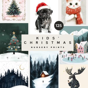 125 stampe artistiche da parete per la cameretta dei bambini di Natale - Stampe DIGITALI di Natale per bambini - Poster stampabili per la cameretta dei bambini di Natale - Decorazioni natalizie carine per la cameretta dei bambini