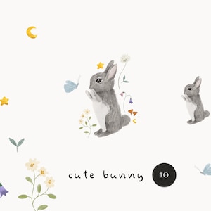 Cute Bunny clipart png - Watercolor Rabbit clipart - Easter rabbit png - Kids Nursery Baby Bunny with flowers set - Digital PNG clipart