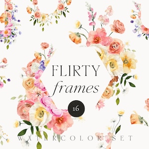 Aquarel bloemen frames - bloemen clipart png - bloemenkrans set png - zomer bloemen frames bruiloft uitnodiging kaart logo - digitale png-clipart