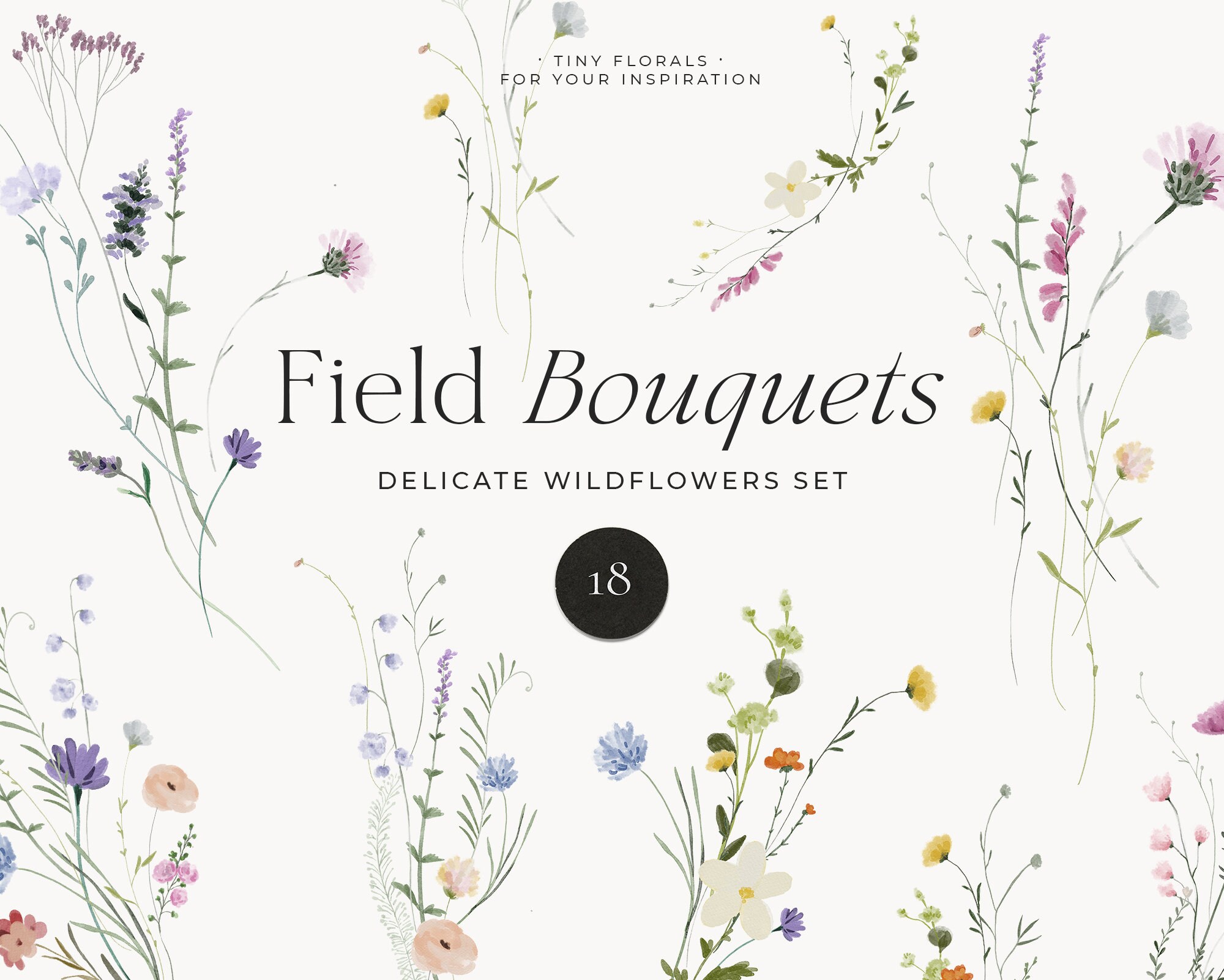 Watercolor wildflowers clipart png - Wild floral bouquets png - Tiny Field flowers png for wedding invite card logo - Digital PNG clipart
