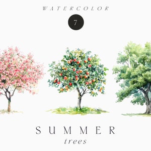 Aquarelle arbres clipart png - aquarelle été clipart - clipart arbre en fleurs - pommier - arbre fleurs roses - clipart commercial PNG