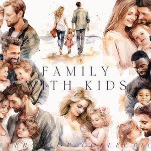 Acquerello Famiglia clipart - Famiglia con bambini - Coppia con bambino - Genitori clipart png - Festa della mamma - Festa del papà - Famiglia gay con bambini