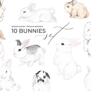 Aquarell Häschen Set - Süße Kaninchen Clipart - Osterhasen - Aquarell Baby Tiere Kinderzimmer Kind lustiger Hase - Digital Clipart Png
