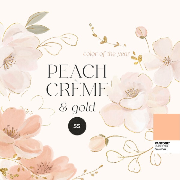 Watercolor floral clipart - Peach fuzz flowers - Blush flowers png - Neutral Floral Clipart png - Peach Cream Gold Flowers wedding clipart