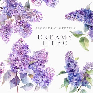 Watercolor Lilac Clipart - Watercolor Floral clipart png - Purple Lilac flowers twigs clipart png - Violet Lilac wreaths frames clipart PNG