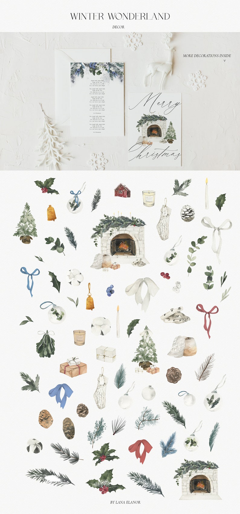 Christmas Clipart Set Winter Watercolor Decor Set Clipart - Etsy