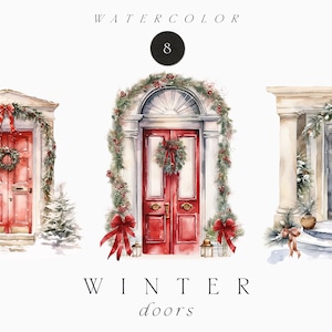 Aquarell Winter Clipart - Aquarell Weihnachten Clipart PNG - Winter Türen Haus - Weihnachten Tür Dekor - Kommerzielle Nutzung Karte Clipart PNG
