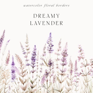 Aquarell Lavendel Clipart - Lavendel Grenze - Aquarell Blumen Clipart - Wildblumen Blumen Clipart PNG - Weiche lila Blumen Clipart PNG