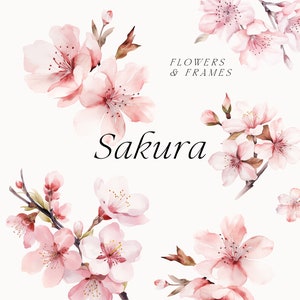 Watercolor Floral Clipart - Watercolor Sakura Clipart png - Watercolor Cherry Blossom - Pink Flowers Clipart - Wedding floral clipart DIY