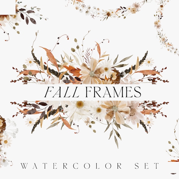 Fall watercolor floral clipart - Autumn watercolor frames wreaths set wedding invite card logo - Floral clipart - Digital PNG clipart