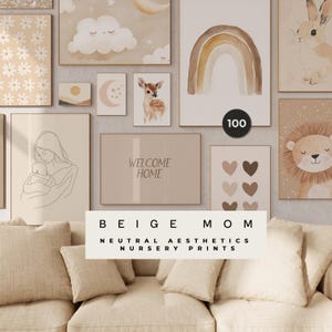Beige Mama Wandkunst - 100 neutrale Kinderzimmer-Drucke - Beige Mama Ästhetik Kinderzimmer Dekor - Digital druckbare Poster - Calm Baby Wand Kunst Set