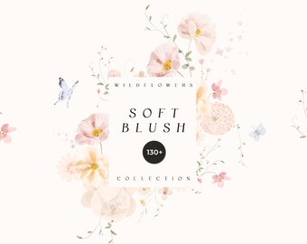 Soft Blush Wildflowers clipart - Watercolor Wildflowers clipart png - Pink meadow flowers - Spring flowers clipart for invites - Clipart png