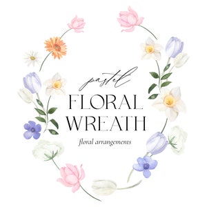 Pastell Blumen Rahmen Aquarell - Blumen Frühling Kranz - Rosa feminine Blumen Blätter Rahmen für Hochzeit einladen Logo Digitale Clipart PNG