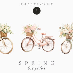 Acquerello Spring Clipart png - Acquerello Spring Bicycle Clipart PNG - Spring Vintage Bicycles in flowers PNG - Commercial use clipart PNG