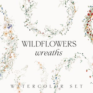 Imágenes prediseñadas de coronas de acuarela - Conjunto de coronas florales - Conjunto de marcos de flores silvestres - Invitación a imágenes prediseñadas de flores prensadas pequeñas y delicadas secas - PNG digital
