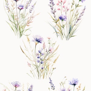 Watercolor Floral Clipart Dusty Violet Flowers Wildflowers Floral ...