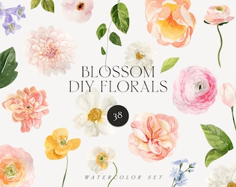Watercolor flowers clipart png - Floral clipart png - Spring flowers DIY - Summer floral clipart for invite card logo - Digital PNG clipart