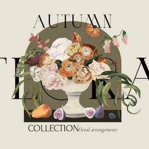 Collection de cliparts aquarelle florale automne - Feuilles de fleurs aquarelles de mariage vintage automne - Fleurs bohèmes chaleureuses de mauvaise humeur - Clipart numérique PNG