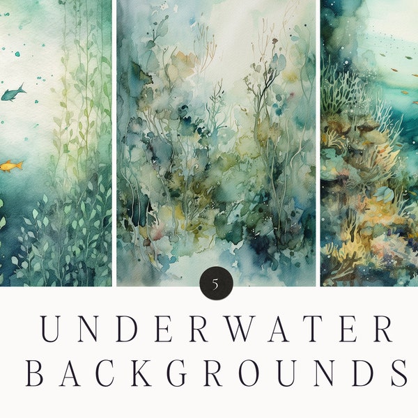 Watercolor Underwater clipart - Watercolor undersea background - Ocean background - Sea life fishes under water clipart - Digital papers set