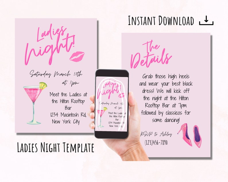 Ladies Night Invitation Template Girls Party Invite Pink - Etsy