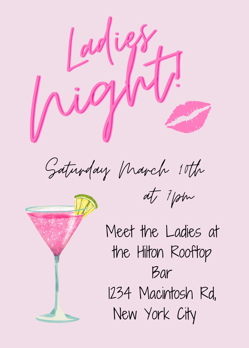 Ladies Night Invitation Template Girls Party Invite Pink Etsy Ladies Night Invitation Template Girls Party Invite Pink Etsy