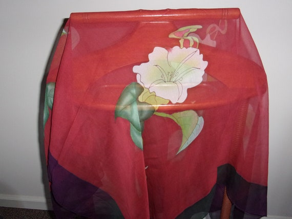 Tong Shi Silk Floral Scarf 100% Silk - 45" Square… - image 2