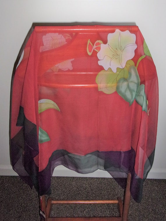 Tong Shi Silk Floral Scarf 100% Silk - 45" Square… - image 1