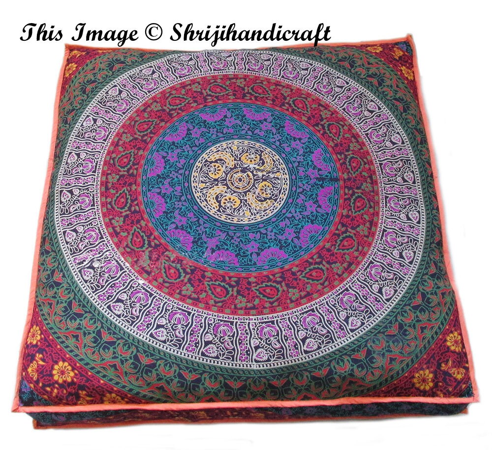 Multi Mandala Floor Cushions Indian Tapestry 35x35 Inches Etsy