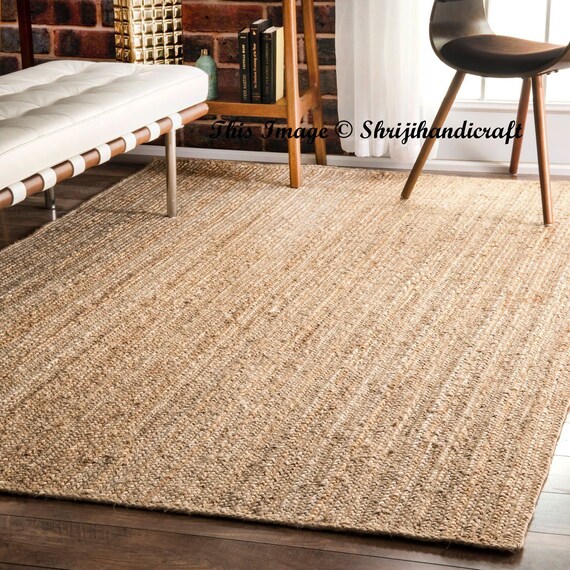 Natural Jute Rug Handwoven Eco Indian Braided Floor Rectangle Solid Area Rugs 2x3 Feet