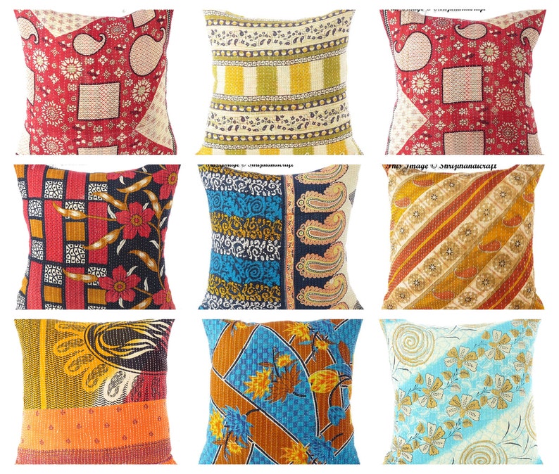 Home Garden 10pc Vintage Kantha Pillows Patchwork Cushions