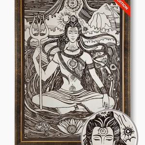 SHIVA on Snow Capped Mount Kailash | Adi Yogi | Creator of Yoga | Large Wood Wall Art | Nirvana Decor Gift | Spiritual Hindu God Meditation
