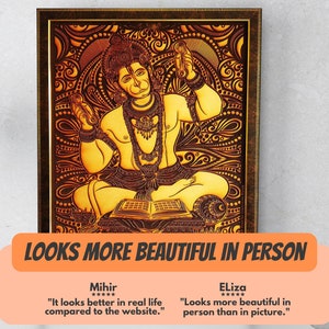 HANUMAN with Sita Ram | Large Wood Carved Wall Art | Home Decor Wall Hanging