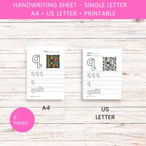 Sassoon-Williams Handwriting Sheet q | EYFS Early Years Alphabet Worksheets | q Lowercase | A4 + US Letter | Printable PDF