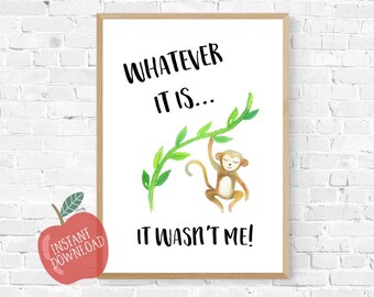Monkey print, nursery art, kids room decor, nursery decor, digital download, nursery wall art, wall art, instant download, nursery print