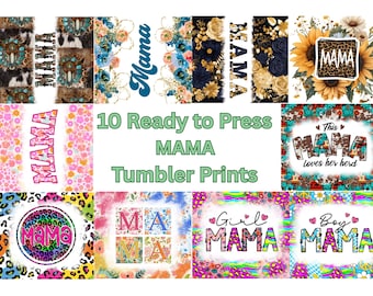 Paquete de 10 impresiones de sublimación para vasos de mamá / Envoltorios delgados para vasos de 20 oz listos para imprimir / Regalos para el Día de la Madre / Transferencias para vasos DIY
