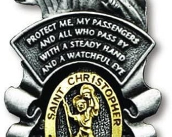 Guardian Angel with Saint Christopher Rear View Mirror Charm - 1 1/4"X2"