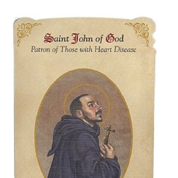 St John of God (Patron for those with Heart Disease) Healing Holy Card  - 2 1/2" X 4" Folded