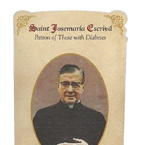 JosemarÍ a Escrivá ( Patron for those with Diabetes) Healing Holy Card with Medal - 2 1/2" X 4" Folded