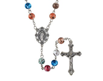 Colorful Marbled Bead Rosary With Gift Bag