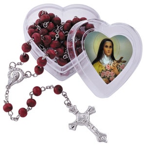 St. Therese Rose Scented Rosary with Heart Case - 6mm Beads - 18 1/2 " Long