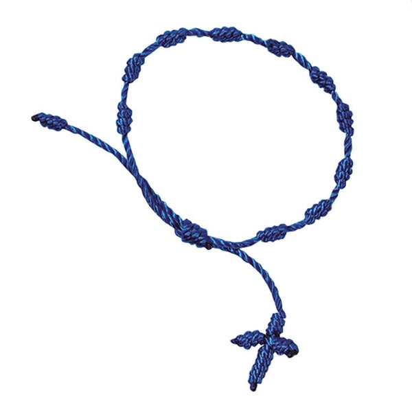 Knotted Cord Rosary Bracelet - Blue