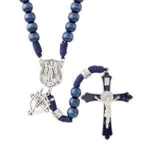 St. Michael Blue Paracord Rosary With Shield Dangle - 23" Long - With Gift Bag