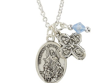 Guardian Angel/St. Michael Medal with Four Way Cross Pendant