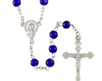 Dark Blue Glass Bead Rosary with Gift Bag