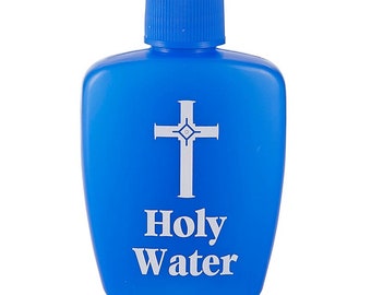 Blue Cross Holy Water Bottle - Holds 2 ounces - Screw Top - 3 1/2" Tall