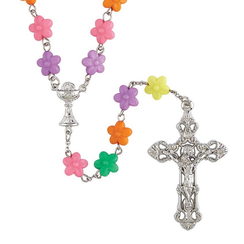 Child's Flower Bead Rosary First Communion image 1