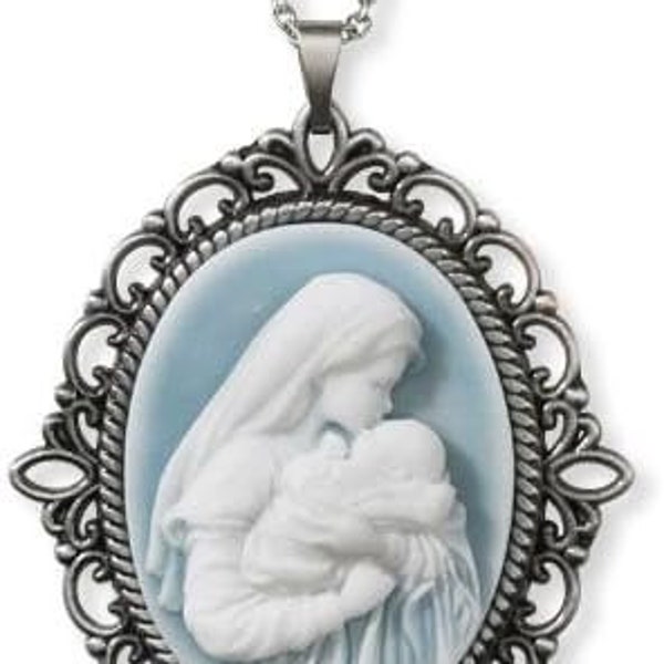 Mother's Kiss Cameo Pendant - 18" Long - With Gift Box