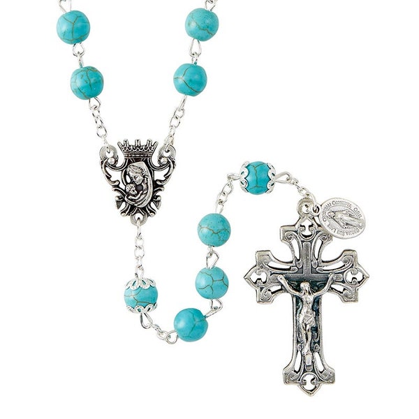 Faux Turquoise Rosary With Jewelry Box - 19.5" Long